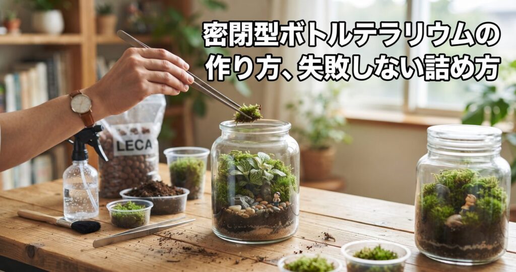 密閉型ボトルテラリウムの作り方、失敗しない詰め方